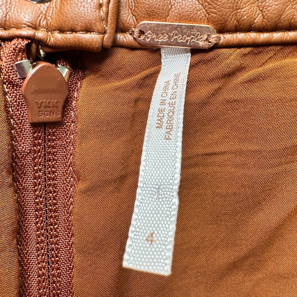 Free People Midnight Magic Mini Skirt Faux Leather Skirt Brown Cognac Size 4 - Picture 5 of 7